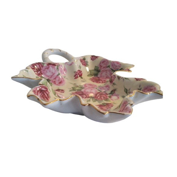 La Dolce Vita Leaf DISH Candy Spoon Pink Red Roses GOLD Trim Handle Valerie - Picture 6 of 11